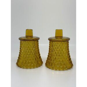 VTG Diamond Cut Votive Candle Holders Peg Sconce Amber Set of 2 MCM Decor Style